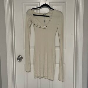 The Line by K Cream Long-Sleeve Snap-Detail Bodycon Off Shoulder Mini Dress